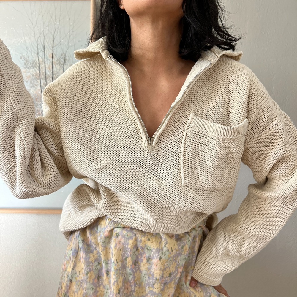 Eddie Bauer Cream Half-Zip Knit Sweater